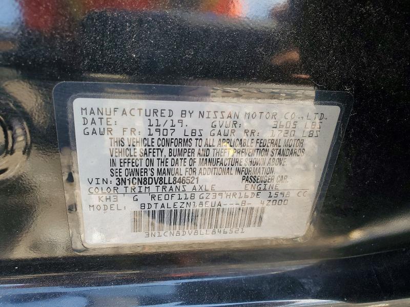 2020 Nissan Versa მანქანა იყიდება აუქციონზე, vin: 3N1CN8DV8LL846521, აუქციონის ნომერი: 50971516