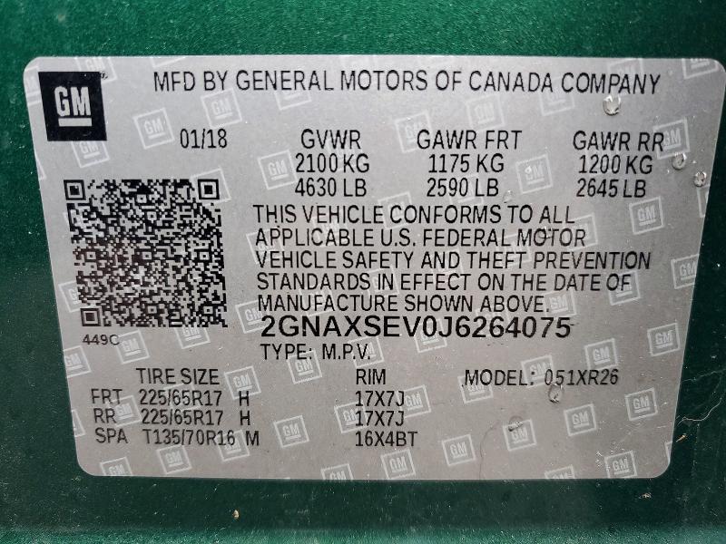 Продаж на аукціоні авто 2018 Chevrolet Equinox, vin: 2GNAXSEV0J6264075, номер лоту: 48744186