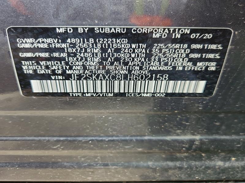 Aukcja sprzedaży 2020 Subaru Forester, vin: JF2SKAXC8LH602158, numer aukcji: 50531226