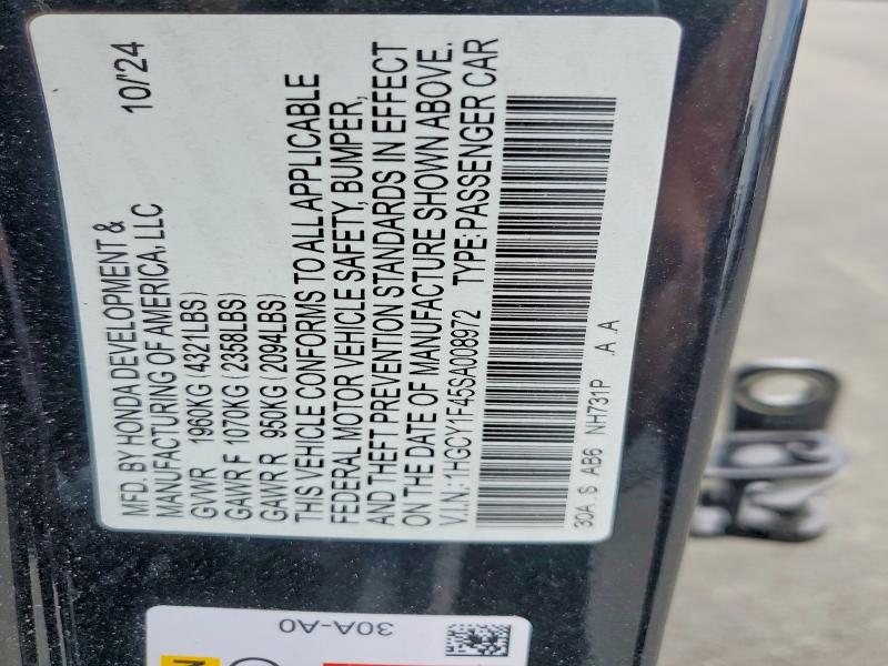 51305996 :رقم المزاد ، 1HGCY1F45SA008972 vin ، 2025 Honda A4 مزاد بيع