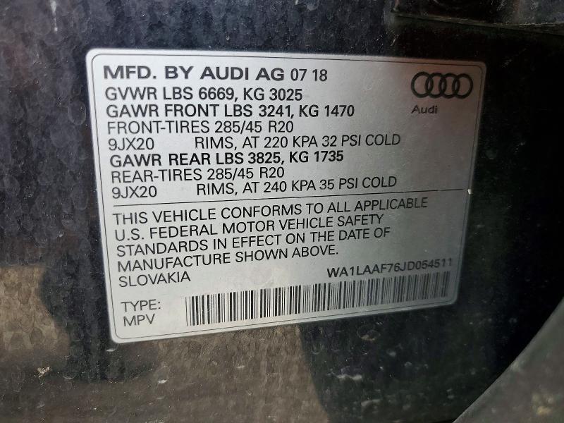 Aukcja sprzedaży 2018 Audi Q7, vin: WA1LAAF76JD054511, numer aukcji: 51828946
