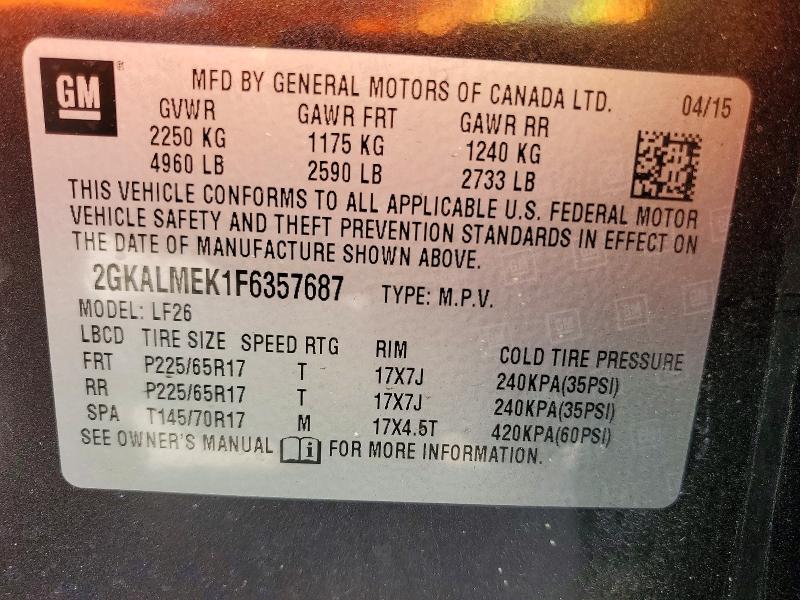 Aukcja sprzedaży 2015 Gmc Terrain, vin: 2GKALMEK1F6357687, numer aukcji: 50271556