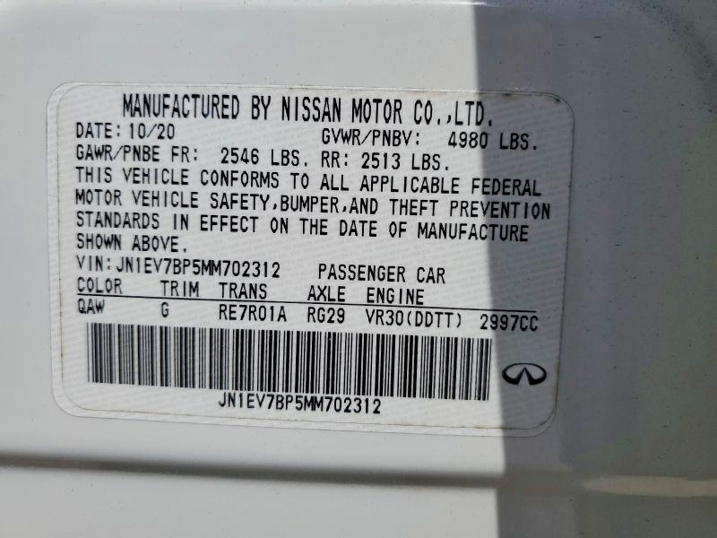 52119016 :رقم المزاد ، JN1EV7BP5MM702312 vin ، 2021 Infiniti Q50 مزاد بيع
