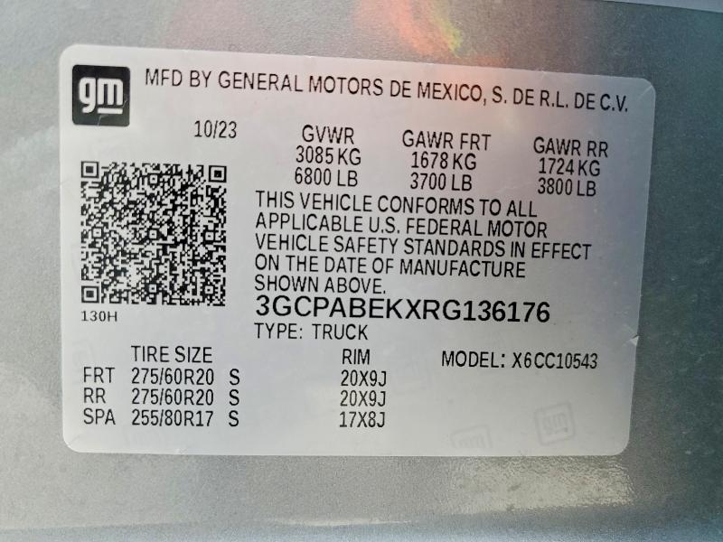 2024 Chevrolet Silverado მანქანა იყიდება აუქციონზე, vin: 3GCPABEKXRG136176, აუქციონის ნომერი: 51513496