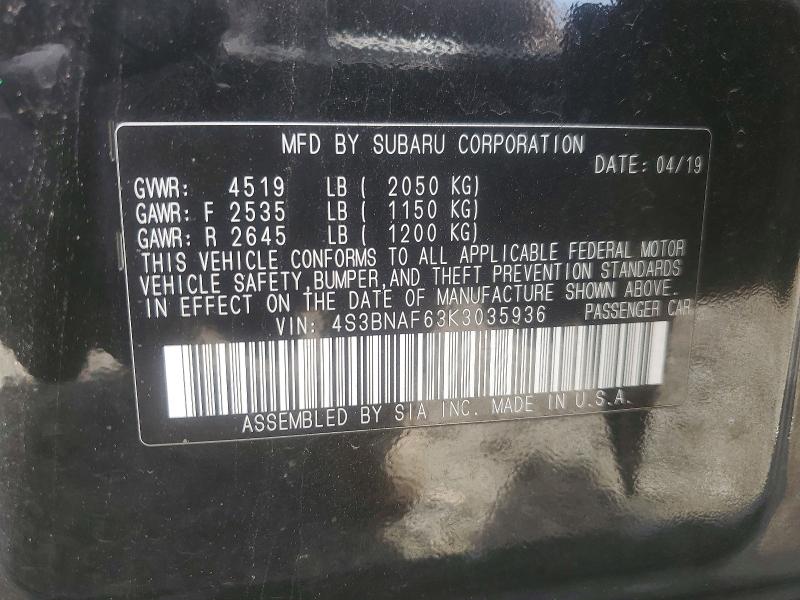 50658926 :رقم المزاد ، 4S3BNAF63K3035936 vin ، 2019 Subaru Legacy مزاد بيع