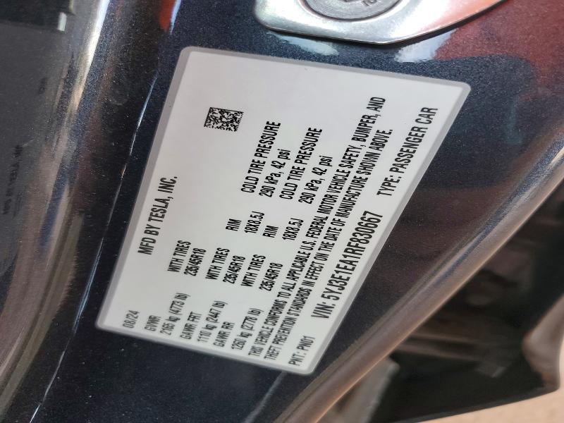 Продажа на аукционе авто 2024 Tesla Model 3, vin: 5YJ3E1EA1RF830667, номер лота: 50827976