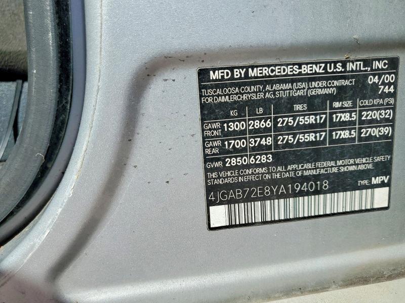 Aukcja sprzedaży 2000 Mercedes-benz Ml, vin: 4JGAB72E8YA194018, numer aukcji: 49617156