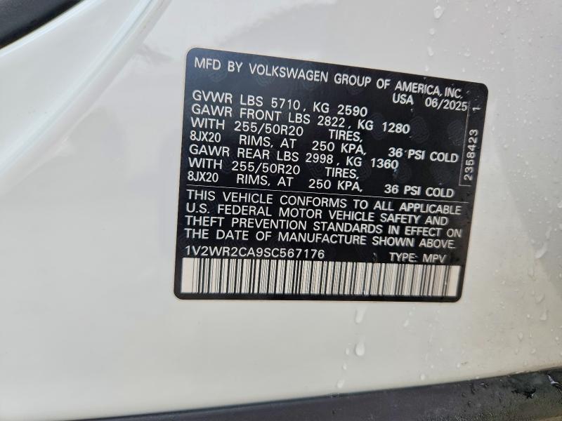 2025 Volkswagen Atlas მანქანა იყიდება აუქციონზე, vin: 1V2WR2CA9SC567176, აუქციონის ნომერი: 48499826