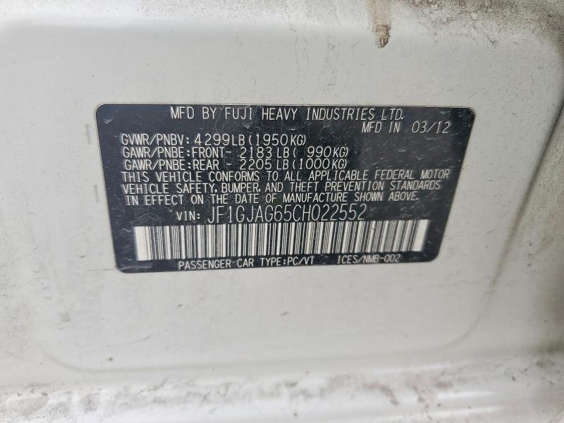 Продажа на аукционе авто 2012 Subaru Impreza, vin: JF1GJAG65CH022552, номер лота: 51490746