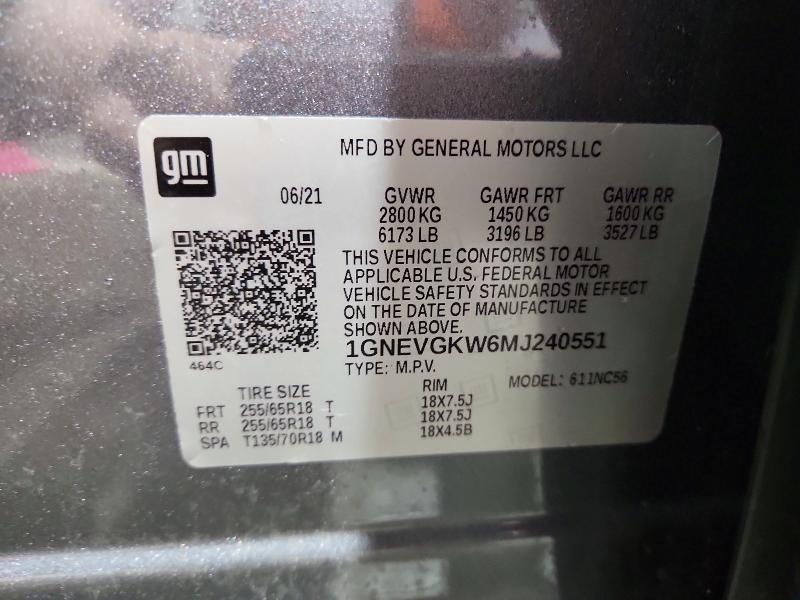 Продажа на аукционе авто 2021 Chevrolet Traverse, vin: 1GNEVGKW6MJ240551, номер лота: 50087196