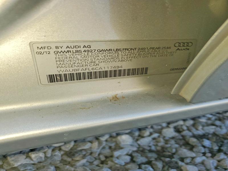 Aukcja sprzedaży 2012 Audi A4, vin: WAUBFAFL6CA117494, numer aukcji: 49311696