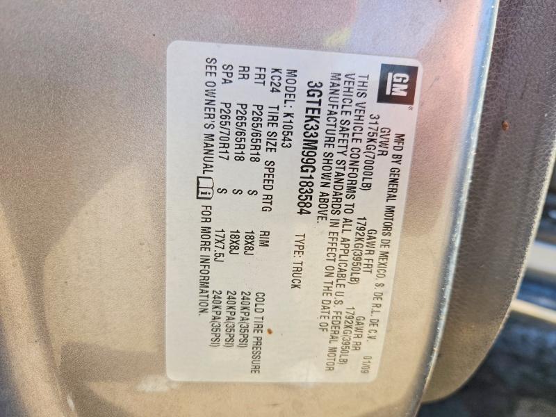 2009 Gmc Sierra მანქანა იყიდება აუქციონზე, vin: 3GTEK33M99G183584, აუქციონის ნომერი: 49611826