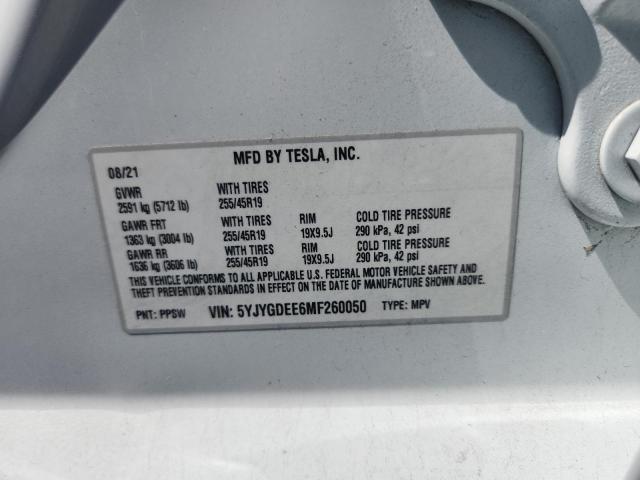 Aukcja sprzedaży 2021 Tesla Model Y, vin: 5YJYGDEE6MF260050, numer aukcji: 49957226