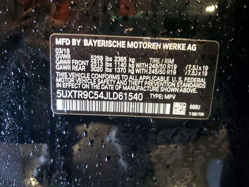 49564916 :رقم المزاد ، 5UXTR9C54JLD61540 vin ، 2018 Bmw X3 مزاد بيع