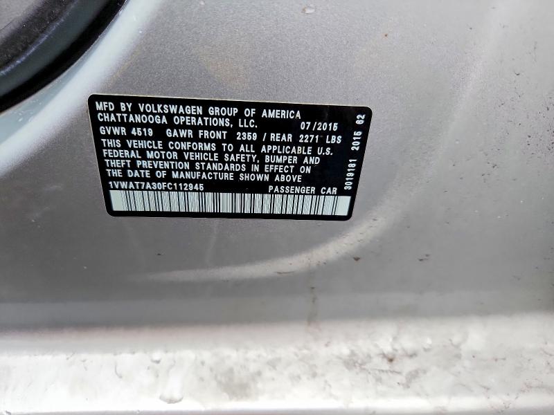 Aukcja sprzedaży 2015 Volkswagen Passat, vin: 1VWAT7A30FC112945, numer aukcji: 48638676