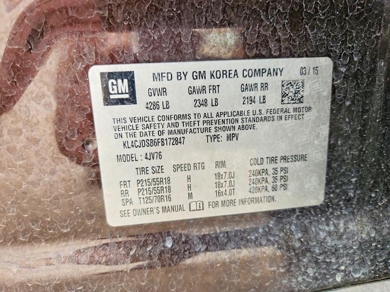 50687126 :رقم المزاد ، KL4CJDSB6FB172847 vin ، 2015 Buick Encore مزاد بيع