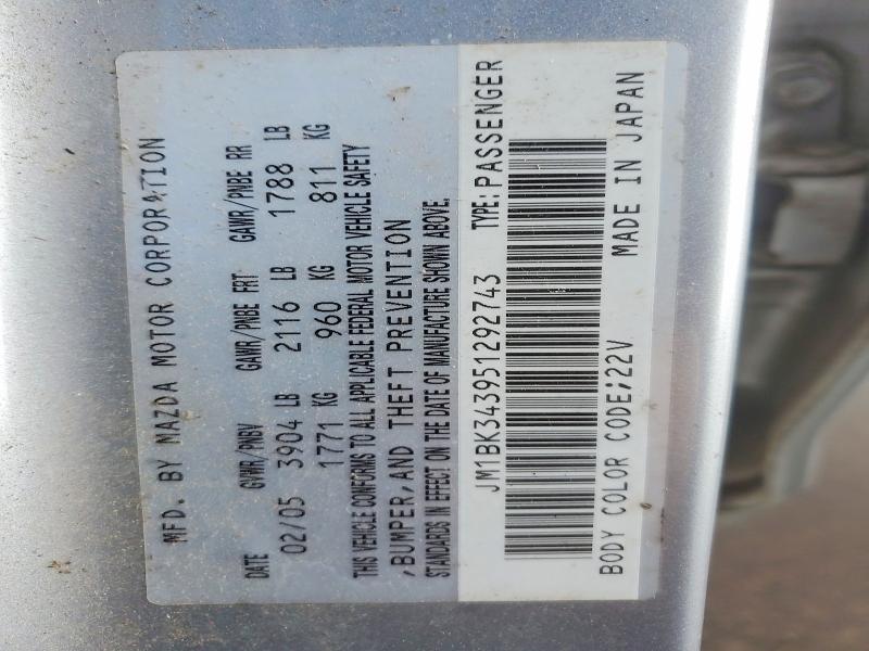 49800646 :رقم المزاد ، JM1BK343951292743 vin ، 2005 Mazda 3 مزاد بيع