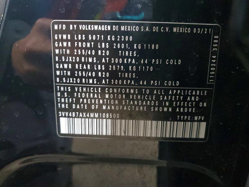 2021 Volkswagen Tiguan მანქანა იყიდება აუქციონზე, vin: 3VV4B7AX4MM108500, აუქციონის ნომერი: 51253366