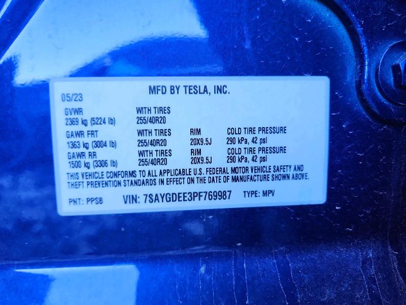 50577036 :رقم المزاد ، 7SAYGDEE3PF769987 vin ، 2023 Tesla Model Y مزاد بيع