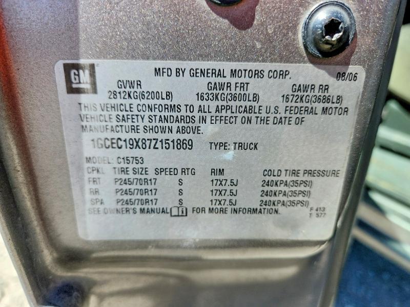 49375136 :رقم المزاد ، 1GCEC19X87Z151869 vin ، 2007 Chevrolet Silverado مزاد بيع