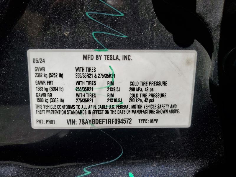 51004146 :رقم المزاد ، 7SAYGDEF1RF094572 vin ، 2024 Tesla Model Y مزاد بيع