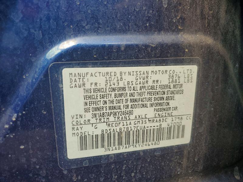 51841556 :رقم المزاد ، 3N1AB7AP9KY246480 vin ، 2019 Nissan Sentra مزاد بيع