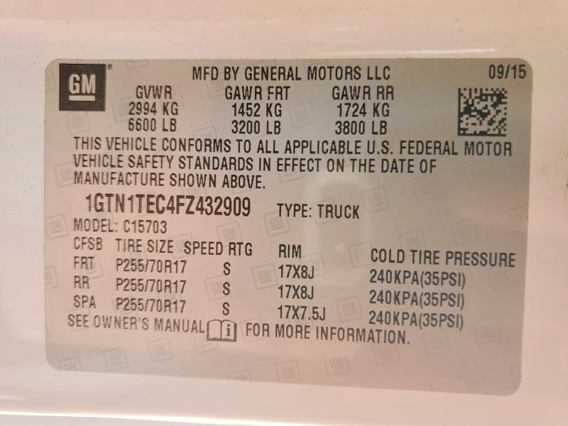 Aukcja sprzedaży 2015 Gmc Sierra, vin: 1GTN1TEC4FZ432909, numer aukcji: 48996106