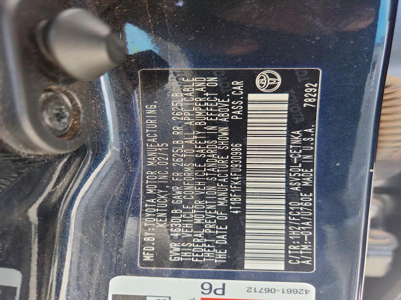 Aukcja sprzedaży 2015 Toyota Camry, vin: 4T1BF1FK4FU930986, numer aukcji: 52046116