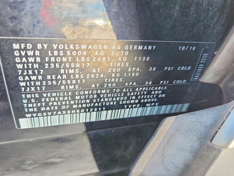 Aukcja sprzedaży 2017 Volkswagen Tiguan, vin: WVGSV7AX6HK012311, numer aukcji: 51061126
