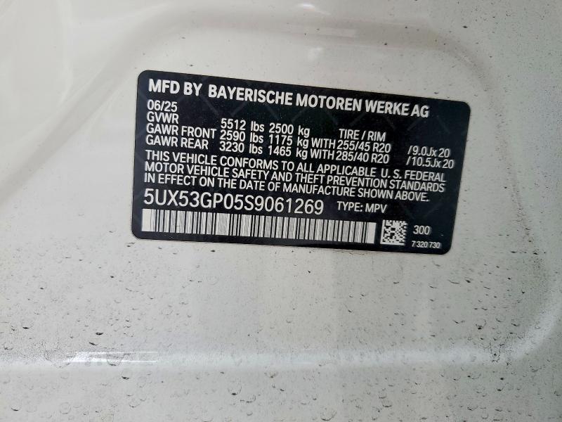 2025 Bmw X3 მანქანა იყიდება აუქციონზე, vin: 5UX53GP05S9061269, აუქციონის ნომერი: 48099366