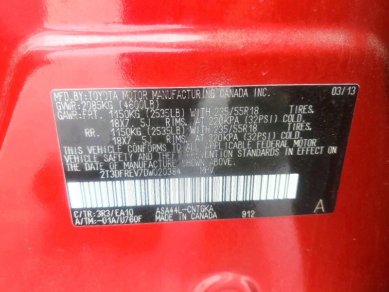 2013 Toyota Rav4 მანქანა იყიდება აუქციონზე, vin: 2T3DFREV7DW020384, აუქციონის ნომერი: 48629756