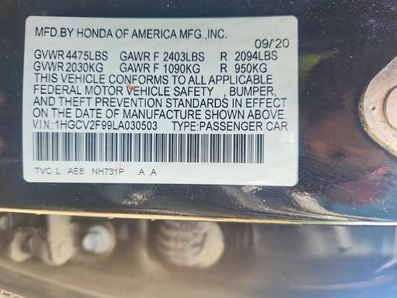 Продажа на аукционе авто 2020 Honda Accord, vin: 1HGCV2F99LA030503, номер лота: 51258456