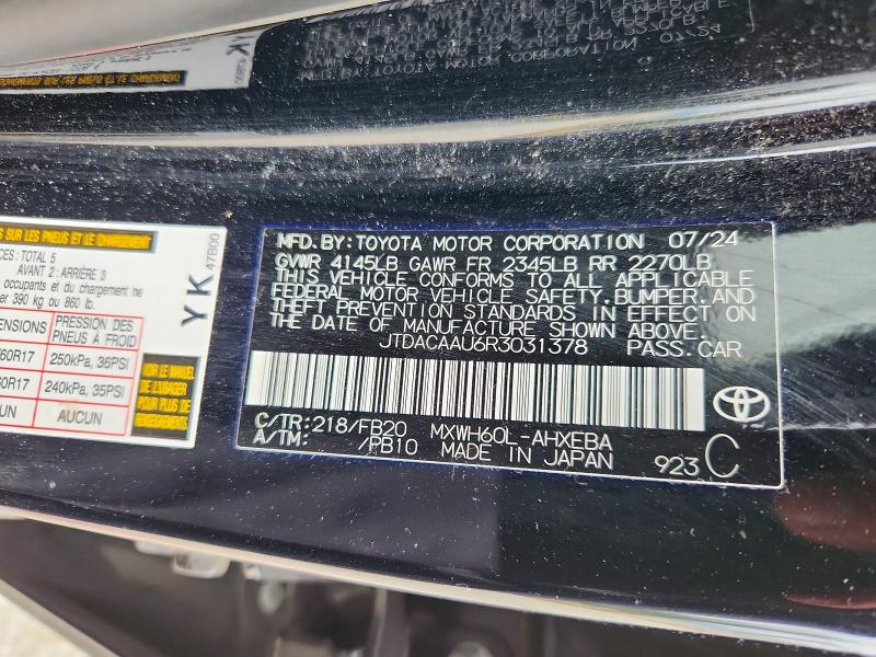 Продажа на аукционе авто 2024 Toyota Prius, vin: JTDACAAU6R3031378, номер лота: 50356196