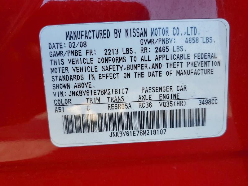 Продаж на аукціоні авто 2008 Infiniti G35, vin: JNKBV61E78M218107, номер лоту: 51841286