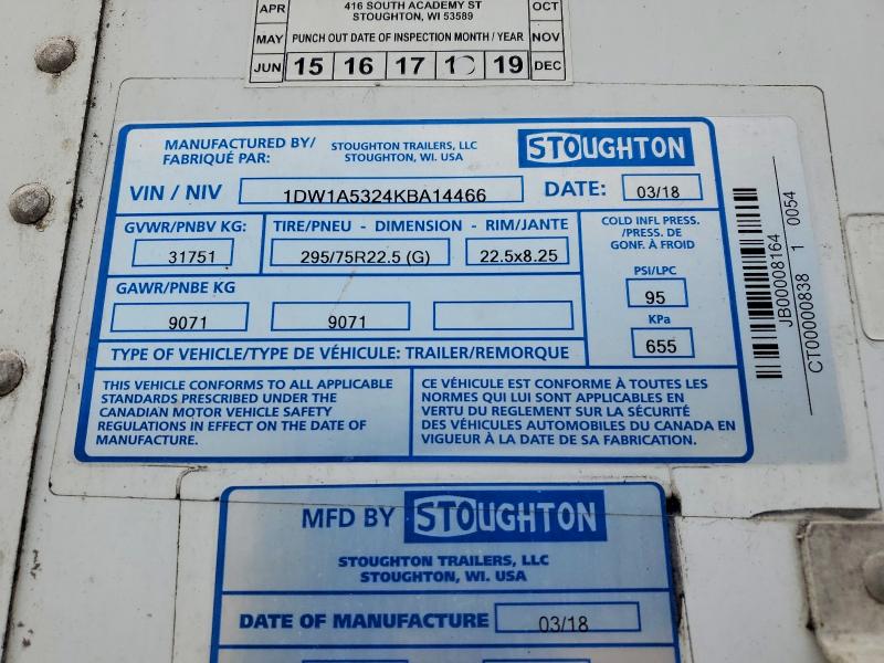 48200886 :رقم المزاد ، 1DW1A5324KBA14466 vin ، 2019 Stoughton Trailers I مزاد بيع