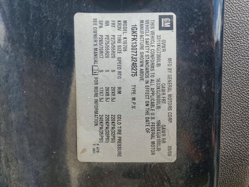 Auction sale of the 2007 Gmc Yukon, vin: 1GKFK13077J248275, lot number: 51593186