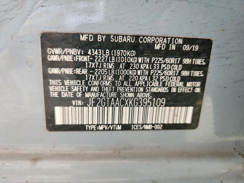 49158846 :رقم المزاد ، JF2GTAACXKG395109 vin ، 2019 Subaru Crosstrek مزاد بيع
