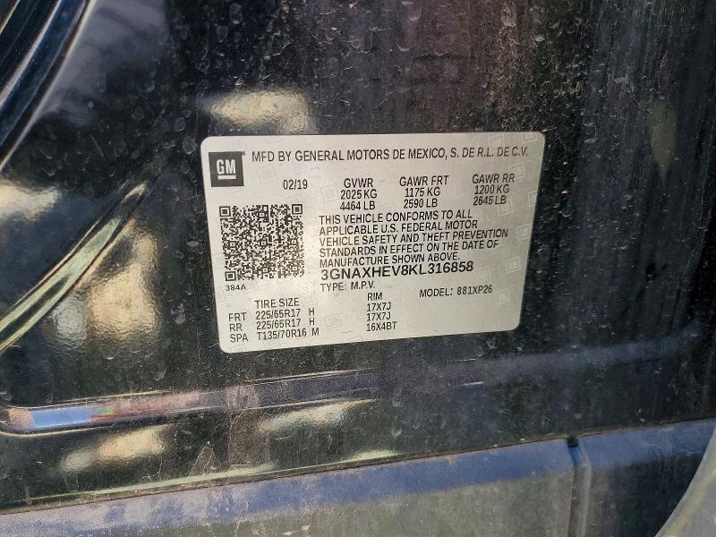 2019 Chevrolet Equinox მანქანა იყიდება აუქციონზე, vin: 3GNAXHEV8KL316858, აუქციონის ნომერი: 49445016