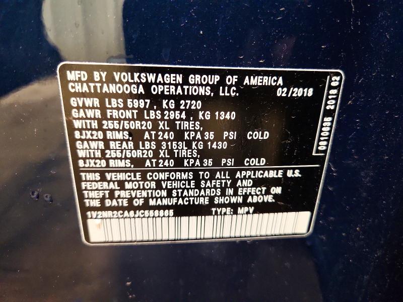 50495796 :رقم المزاد ، 1V2NR2CA6JC558865 vin ، 2018 Volkswagen Atlas مزاد بيع