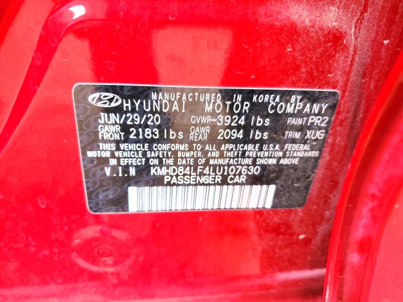 49408056 :رقم المزاد ، KMHD84LF4LU107630 vin ، 2020 Hyundai Elantra مزاد بيع