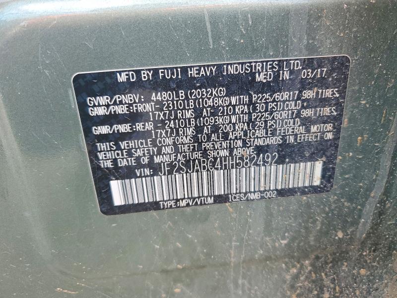 2017 Subaru Forester მანქანა იყიდება აუქციონზე, vin: JF2SJABC4HH582492, აუქციონის ნომერი: 50276496