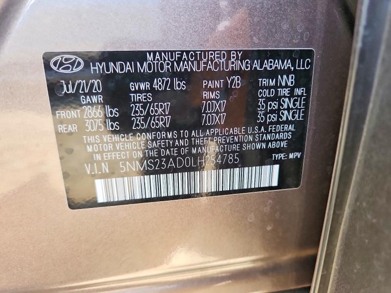 Aukcja sprzedaży 2020 Hyundai Santa Fe, vin: 5NMS23AD0LH254785, numer aukcji: 49461516