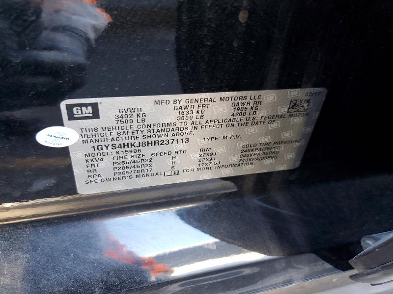 48998576 :رقم المزاد ، 1GYS4HKJ8HR237113 vin ، 2017 Cadillac Escalade مزاد بيع