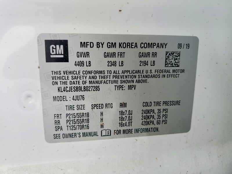 2020 Buick Encore მანქანა იყიდება აუქციონზე, vin: KL4CJESB9LB027285, აუქციონის ნომერი: 51281766