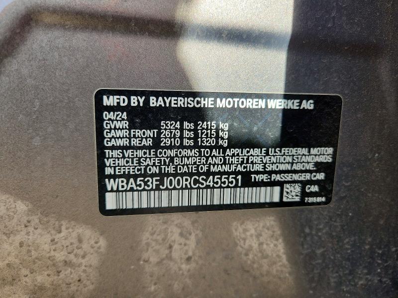 Продаж на аукціоні авто 2024 Bmw 530, vin: WBA53FJ00RCS45551, номер лоту: 50580626