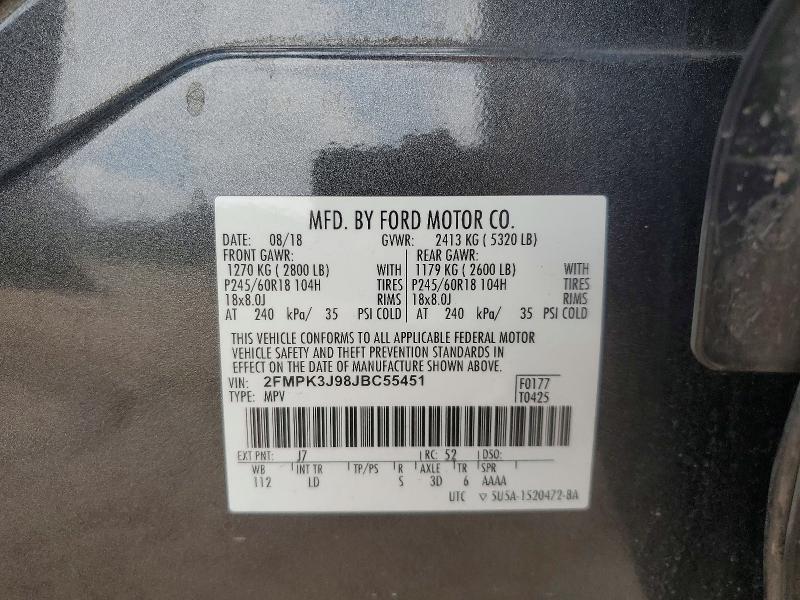 Продаж на аукціоні авто 2018 Ford Edge, vin: 2FMPK3J98JBC55451, номер лоту: 48171986