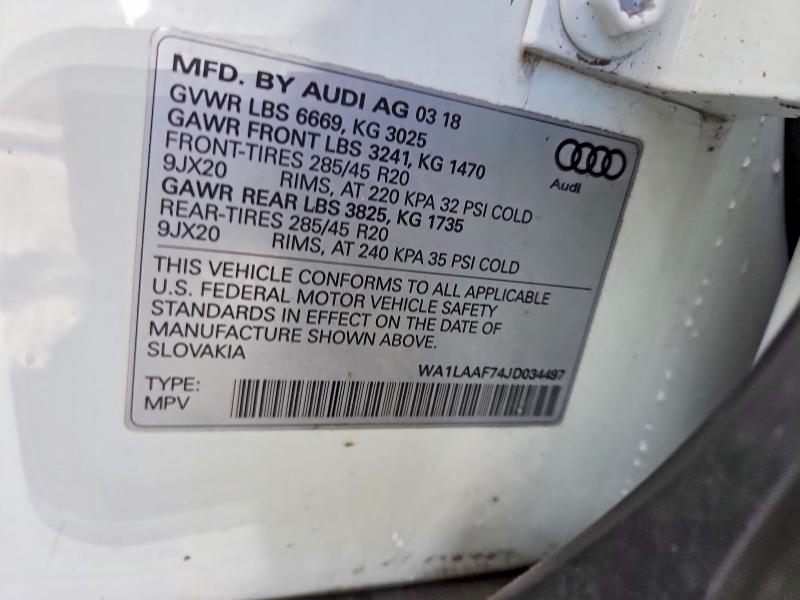 50353776 :رقم المزاد ، WA1LAAF74JD034497 vin ، 2018 Audi Q7 مزاد بيع
