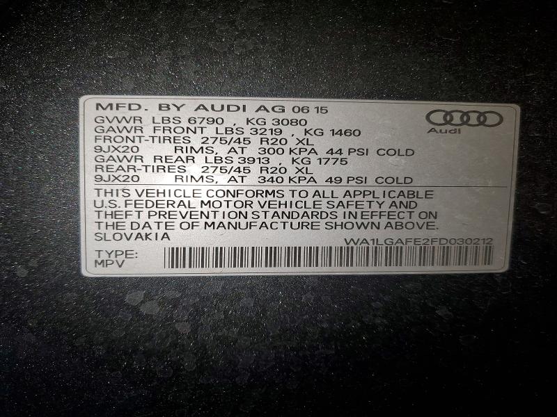 2015 Audi Q7 მანქანა იყიდება აუქციონზე, vin: WA1LGAFE2FD030212, აუქციონის ნომერი: 48998846