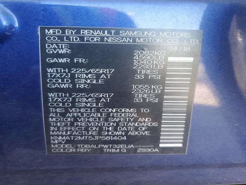 2018 Nissan Rogue მანქანა იყიდება აუქციონზე, vin: KNMAT2MT5JP581404, აუქციონის ნომერი: 50826456