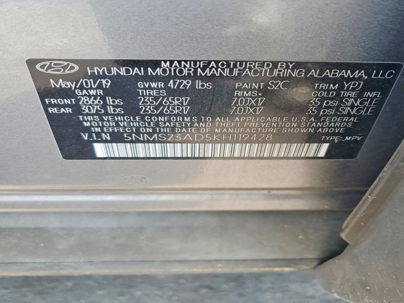 Aukcja sprzedaży 2019 Hyundai Santa Fe, vin: 5NMS23AD5KH119428, numer aukcji: 50673656